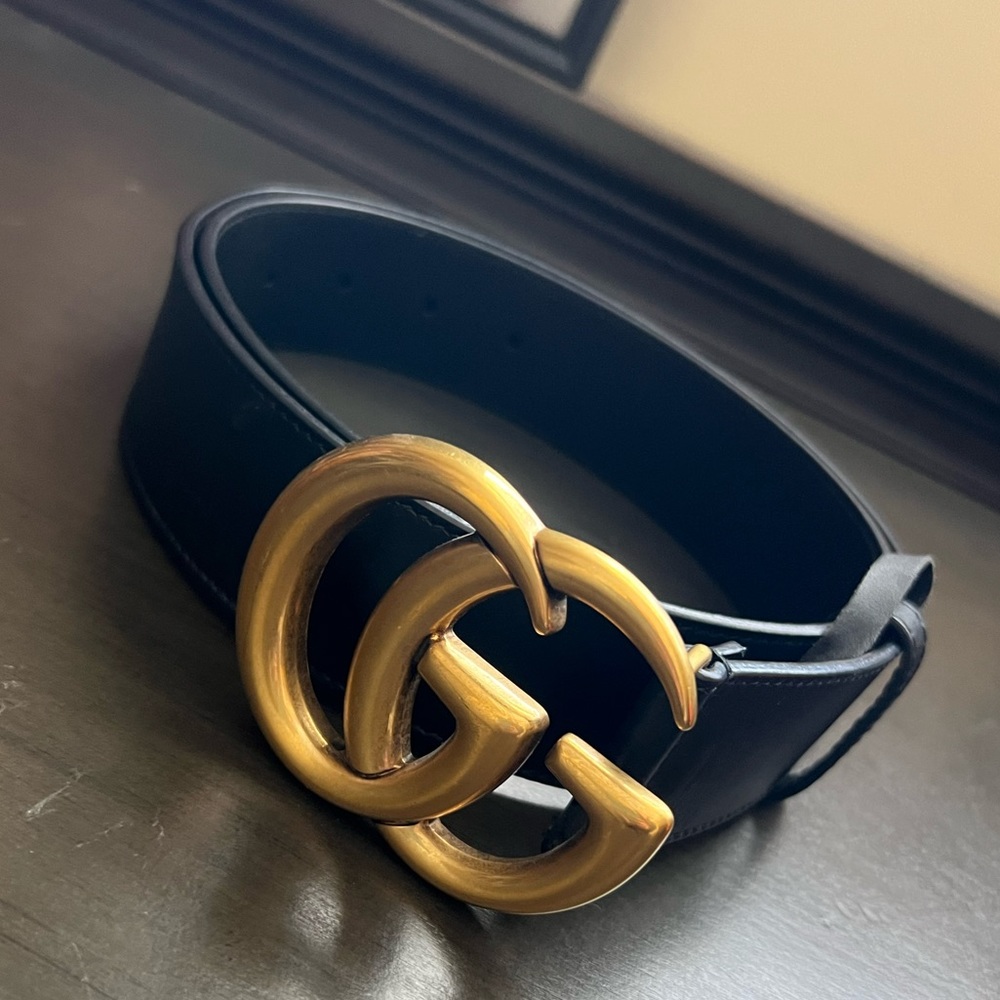 Gucci Black & Gold Leather Belt